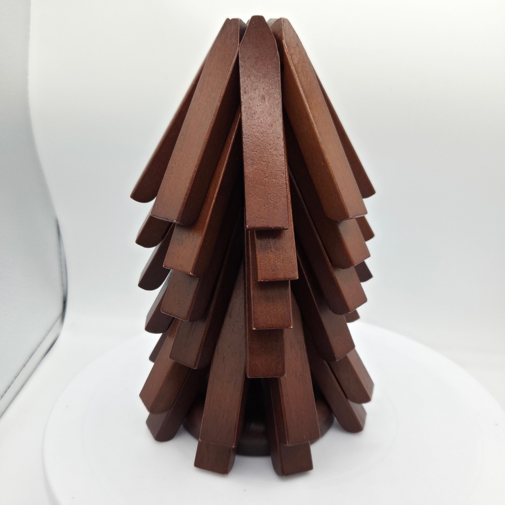 Vintage Wooden Folding Trivet Expandable Hot Pad Dark Wood Tree Shape Decor